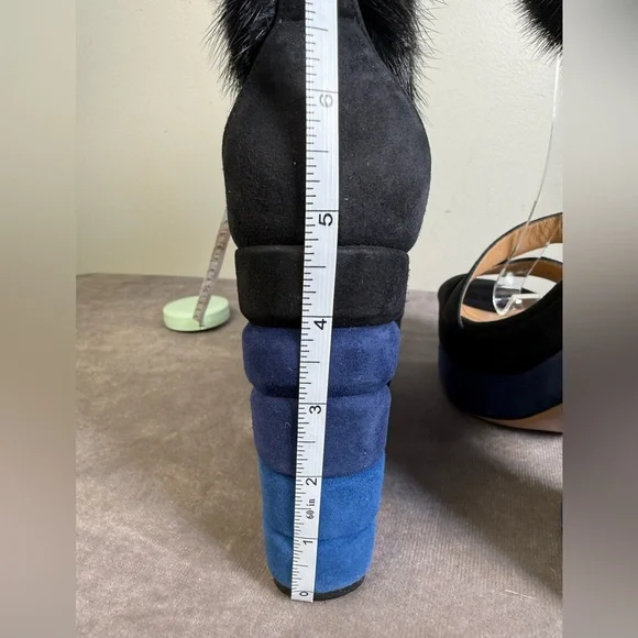 Salvatore Ferragamo suede mink platform sandals color-blocked blue black SIZE 5 - Picture 8 of 14
